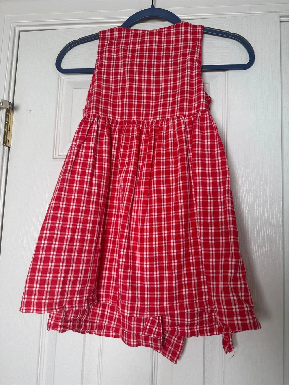 Vintage 90s osh kosh Red Plaid Wrap-Style cotton Kids Dress with Tie size 6x